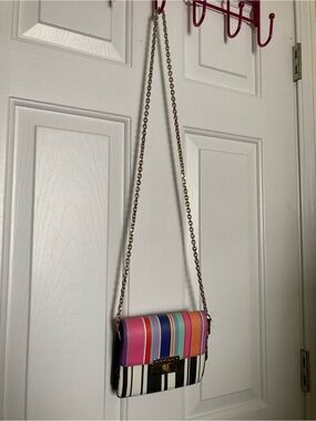 Betsey Johnson Pink Multi Stripe Chain Crossbody
